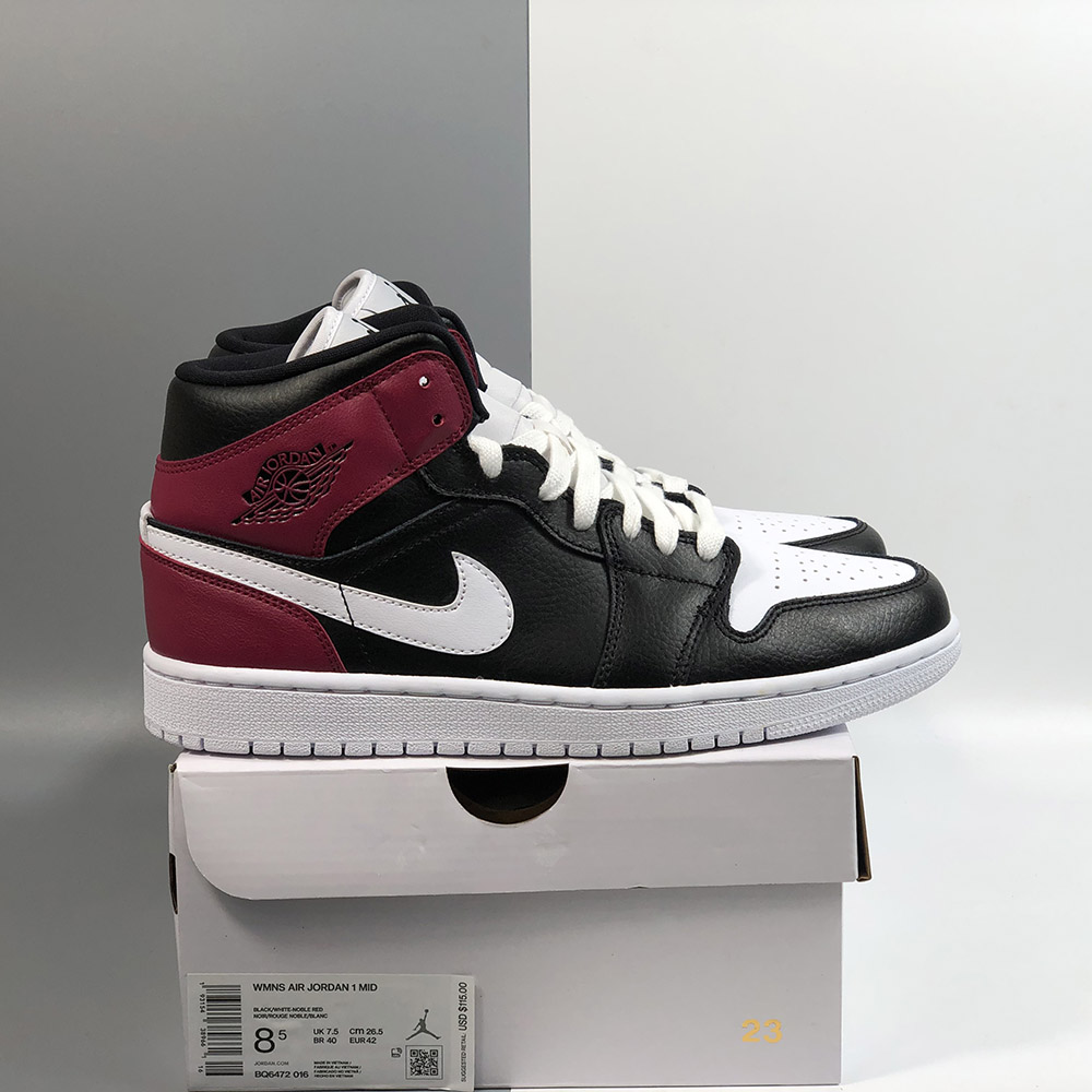 jordan 1 mid black white noble red