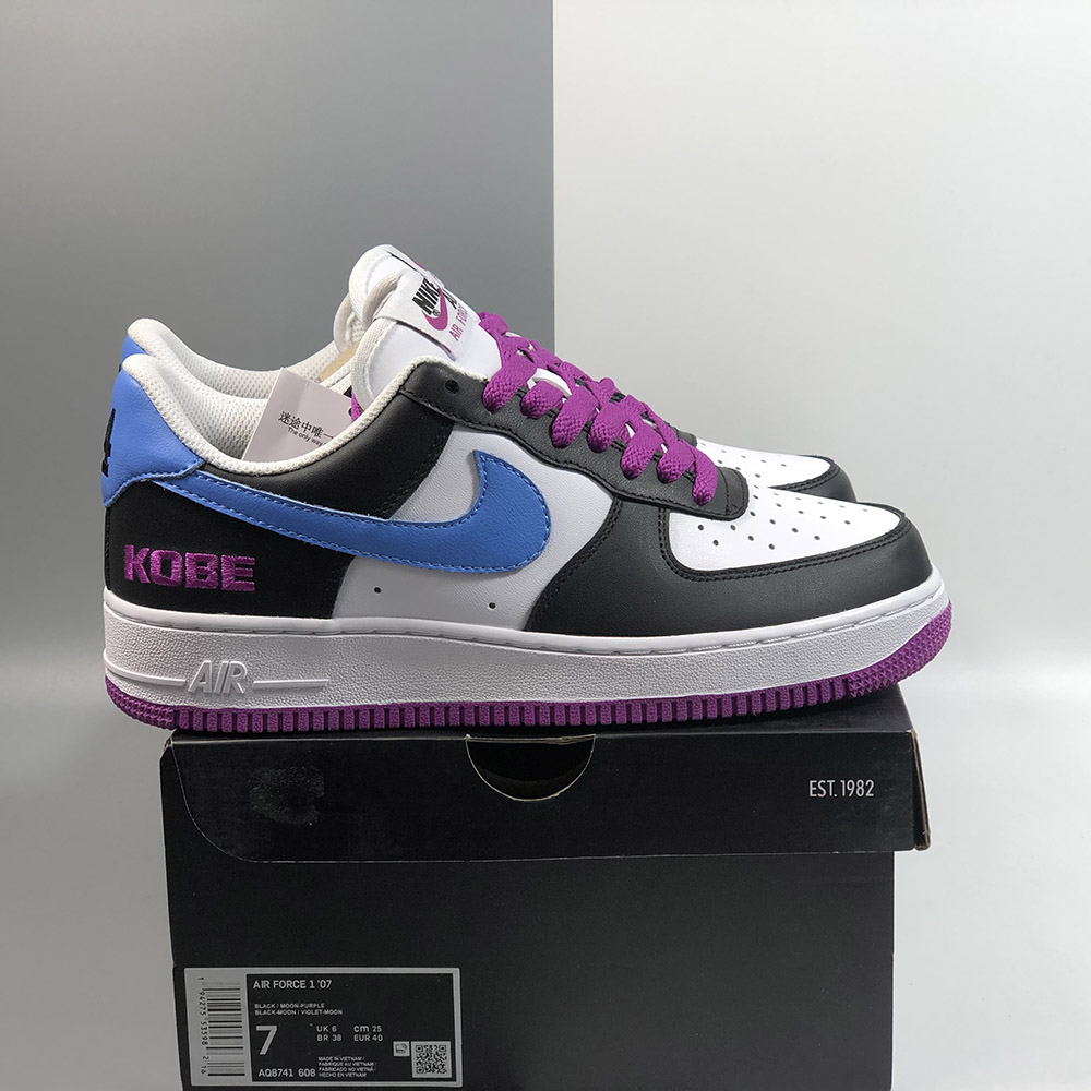 purple black and white air force ones