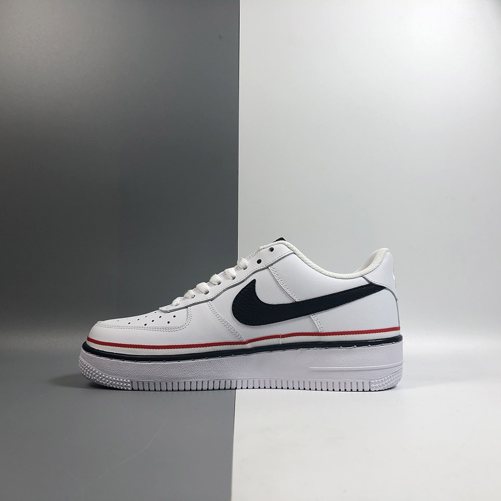 white air forces with red and blue