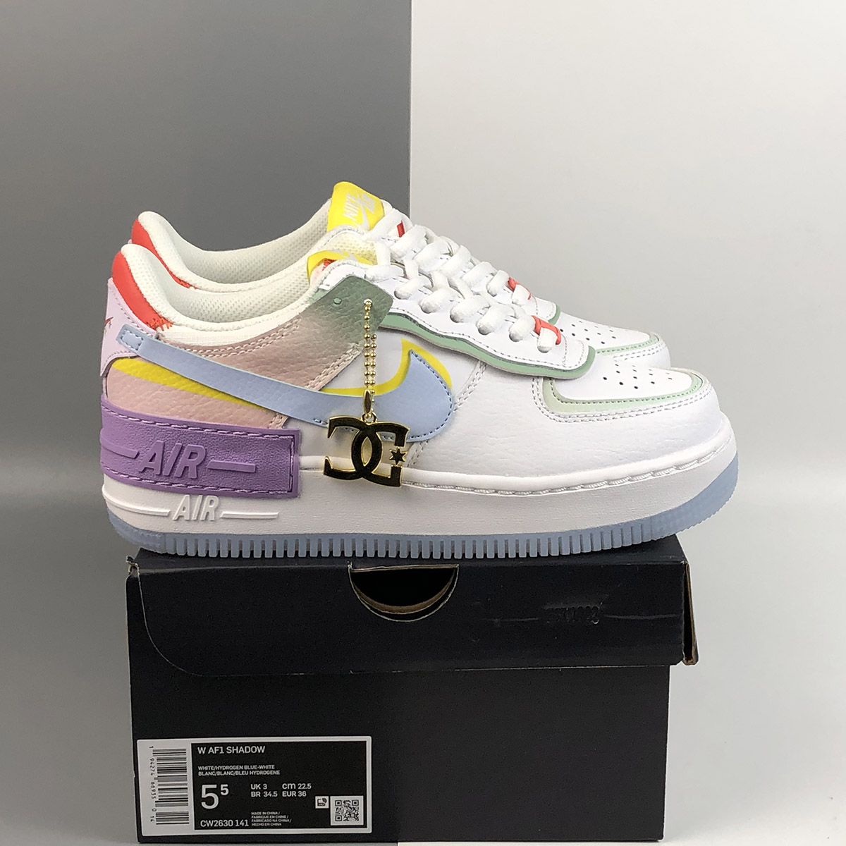 white air force 1 with colored swoosh