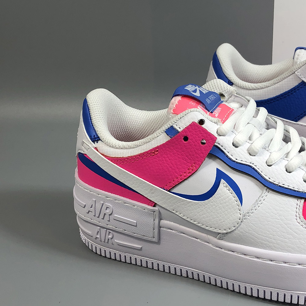 pink blue and white air force ones