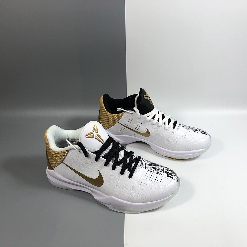 kobe v protro white metallic gold black