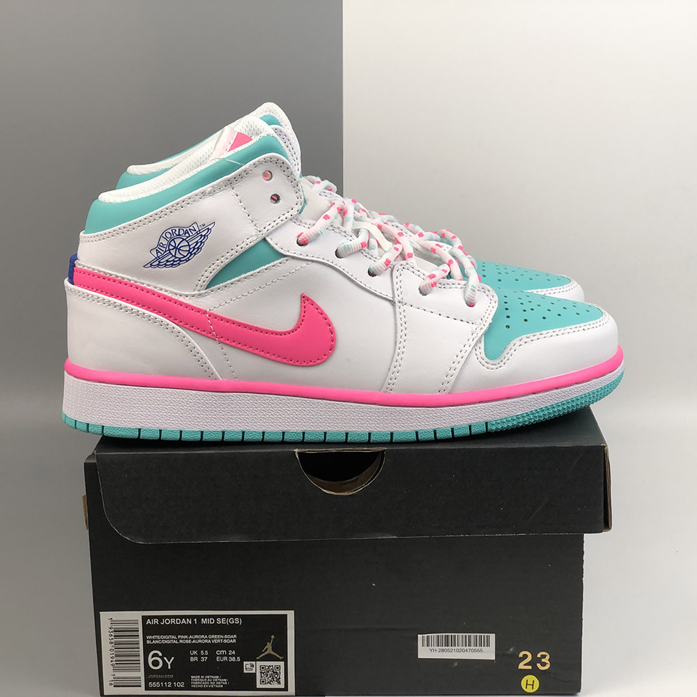 pink green and white jordans