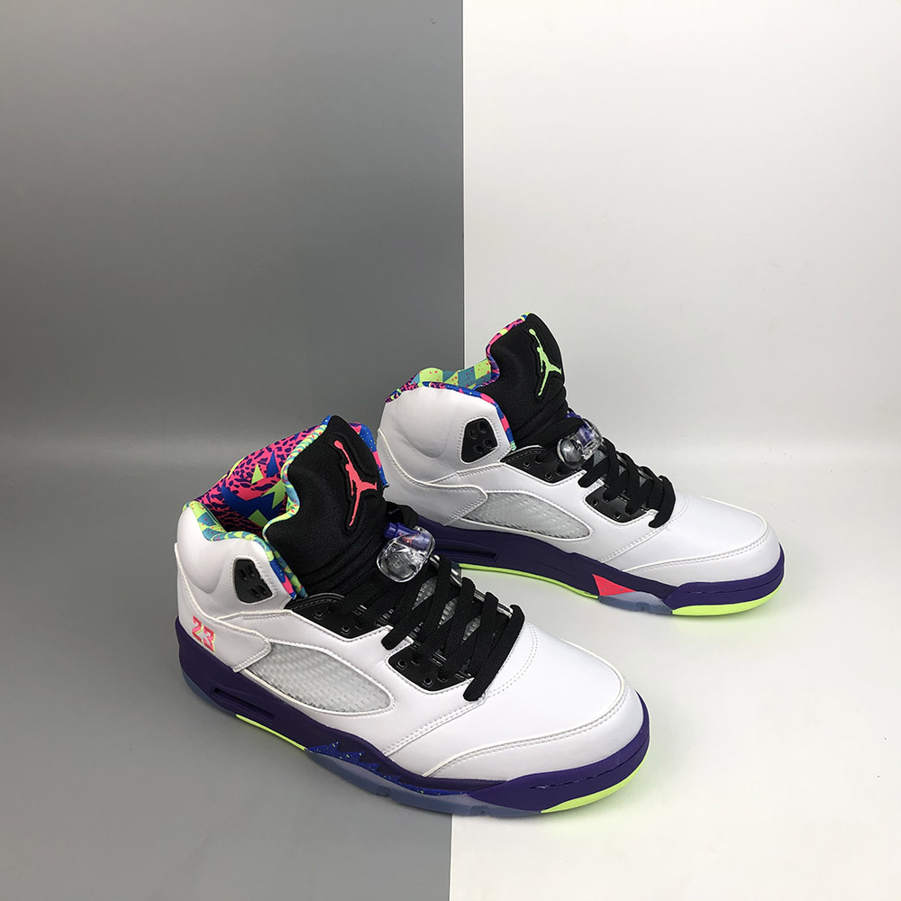 jordan retro 5 white ghost green purple