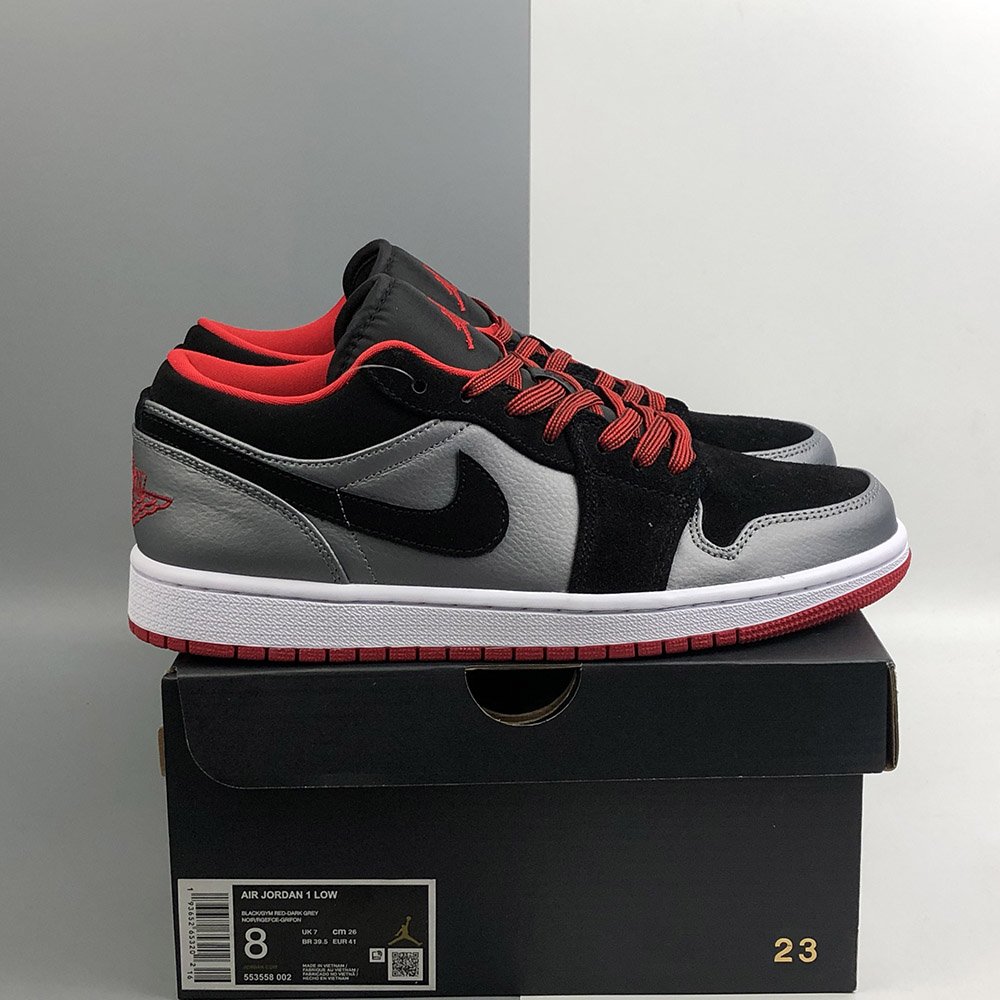 Air Jordan 1 Low Black Dark Grey Gym Red For Sale The Sole Line