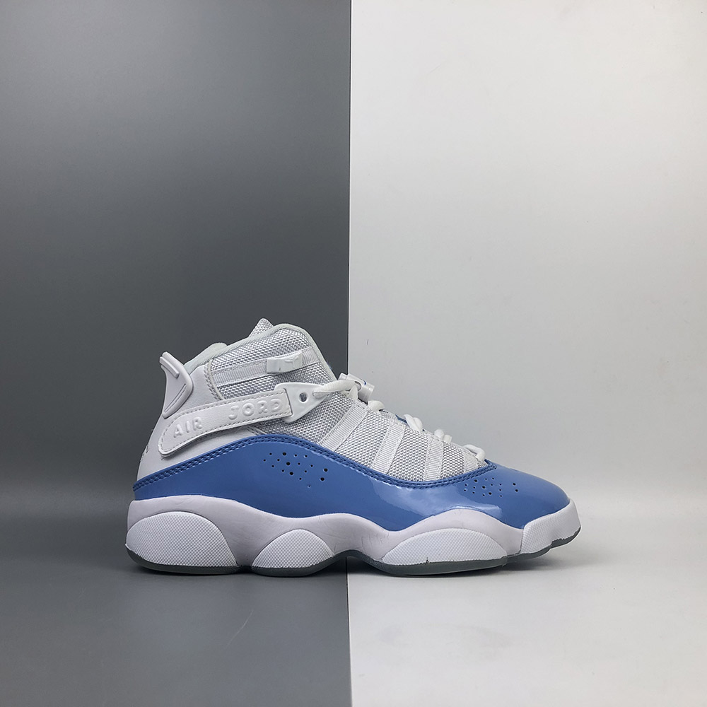 6 rings jordans blue and white