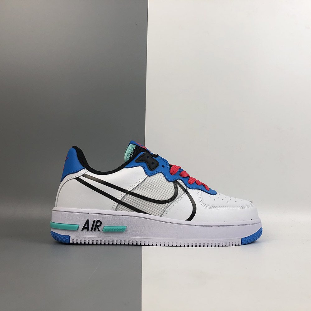 nike air force 1 low react white astronomy blue laser crimson