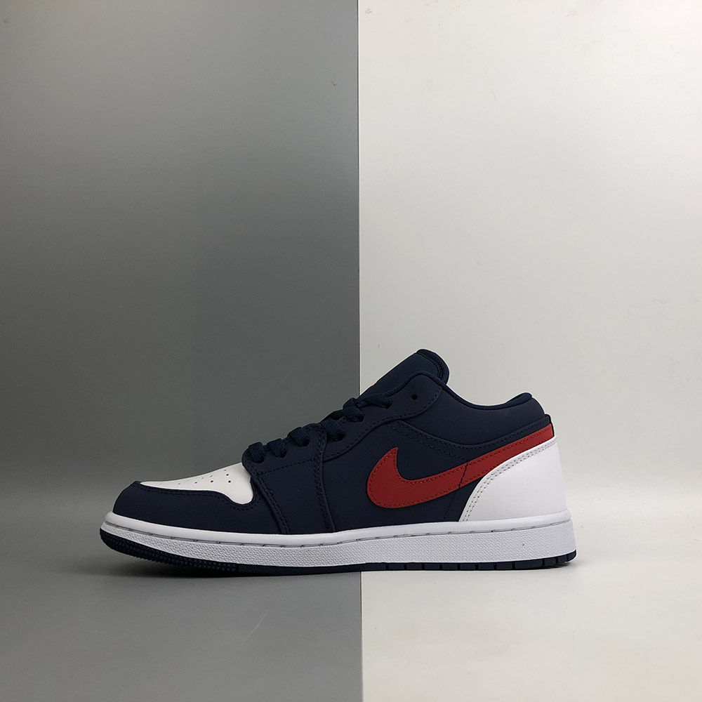 navy blue and red air jordan 1