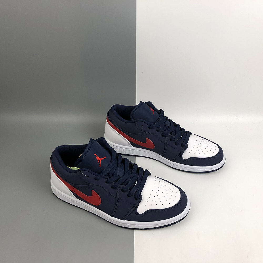 navy blue and red air jordan 1