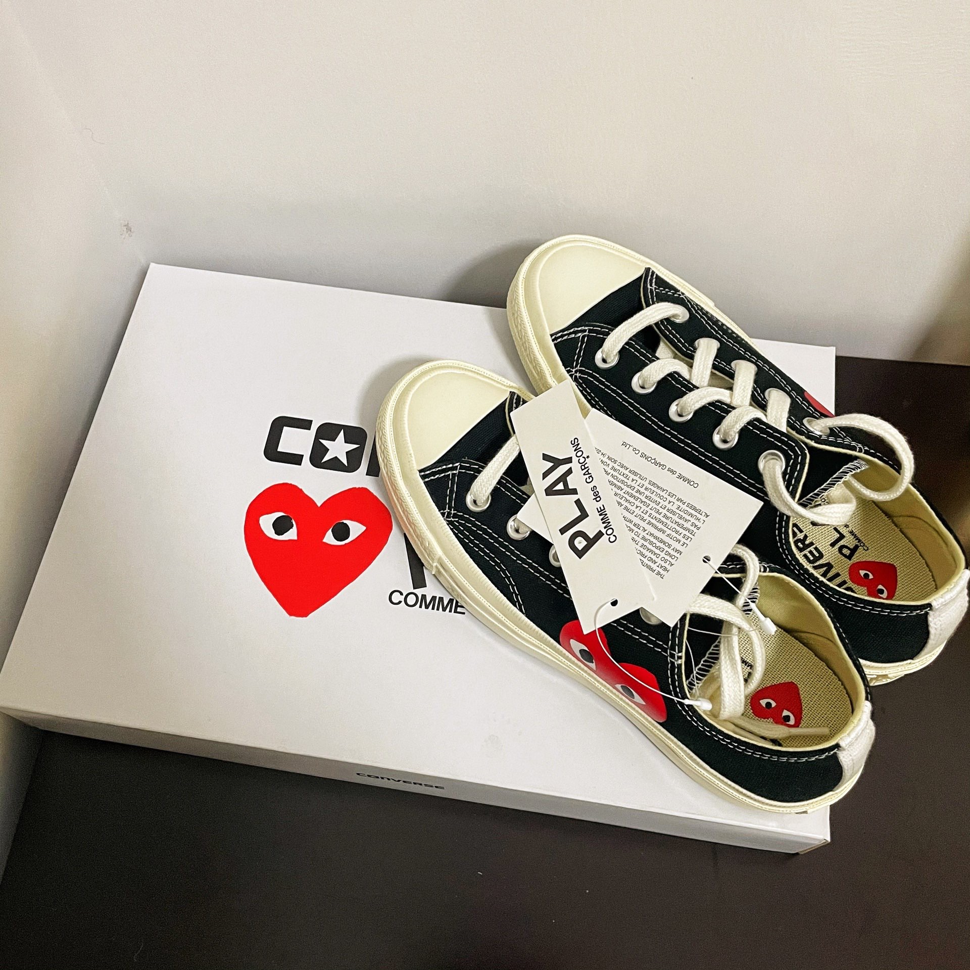 Converse x CDG PLAY Chuck 70 Low Top Black/White/High Risk Red â The Sole Line