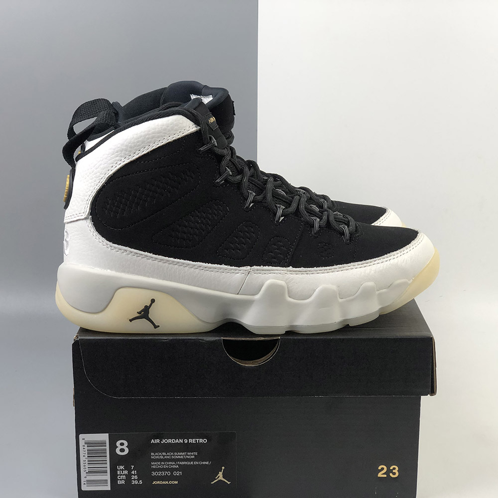 jordan retro 9 black white gold