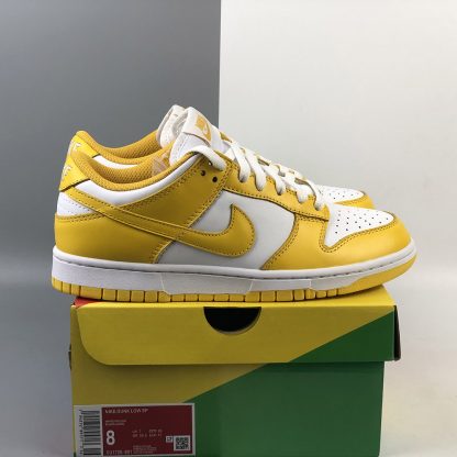 yellow and white low dunks