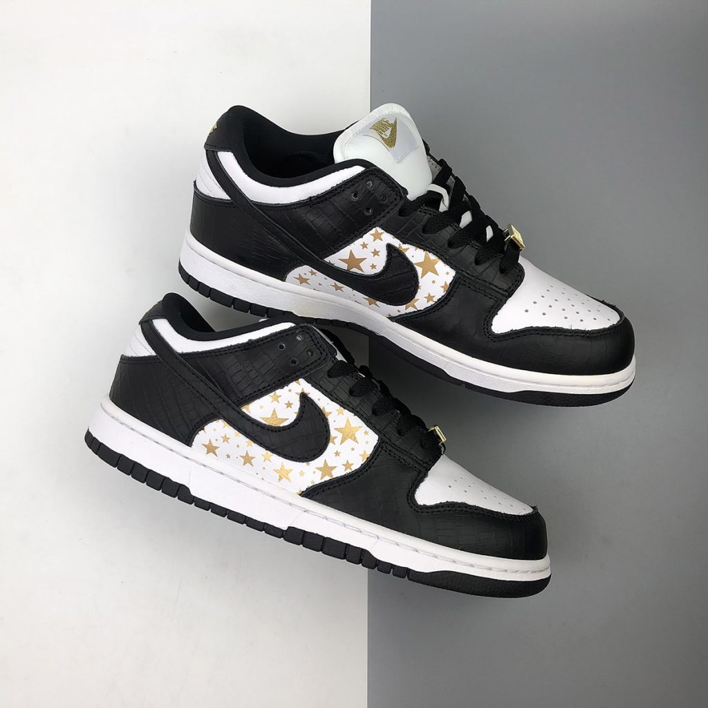 Supreme x Nike SB Dunk Low “Stars” White/Metallic Gold/Black For Sale