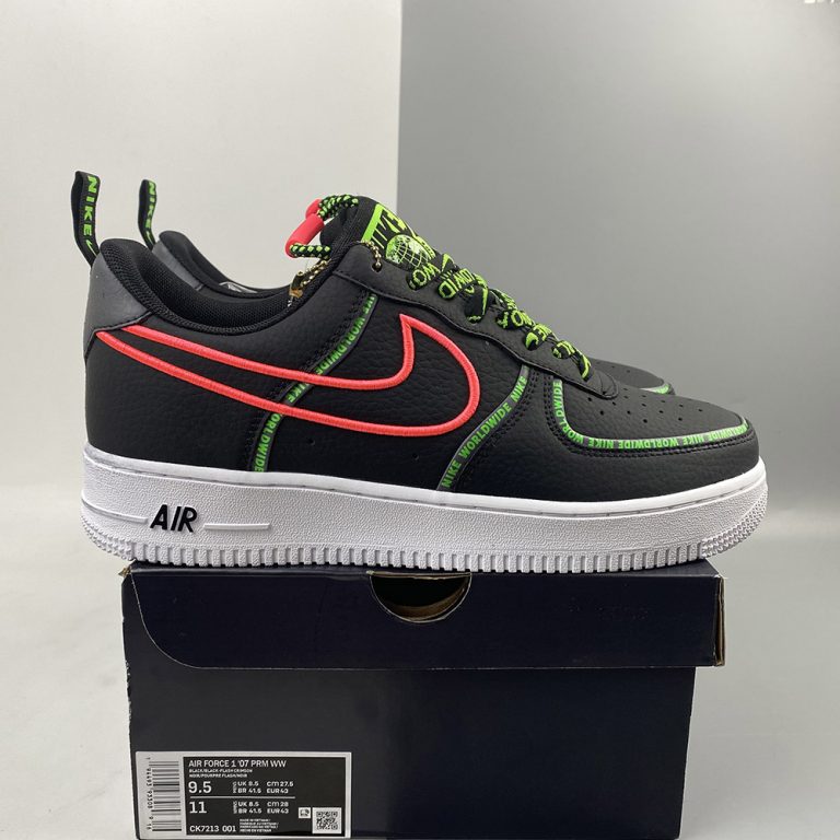Nike Air Force 1 âWorldwideâ Black/Flash Crimson-Green For Sale â The Sole Line