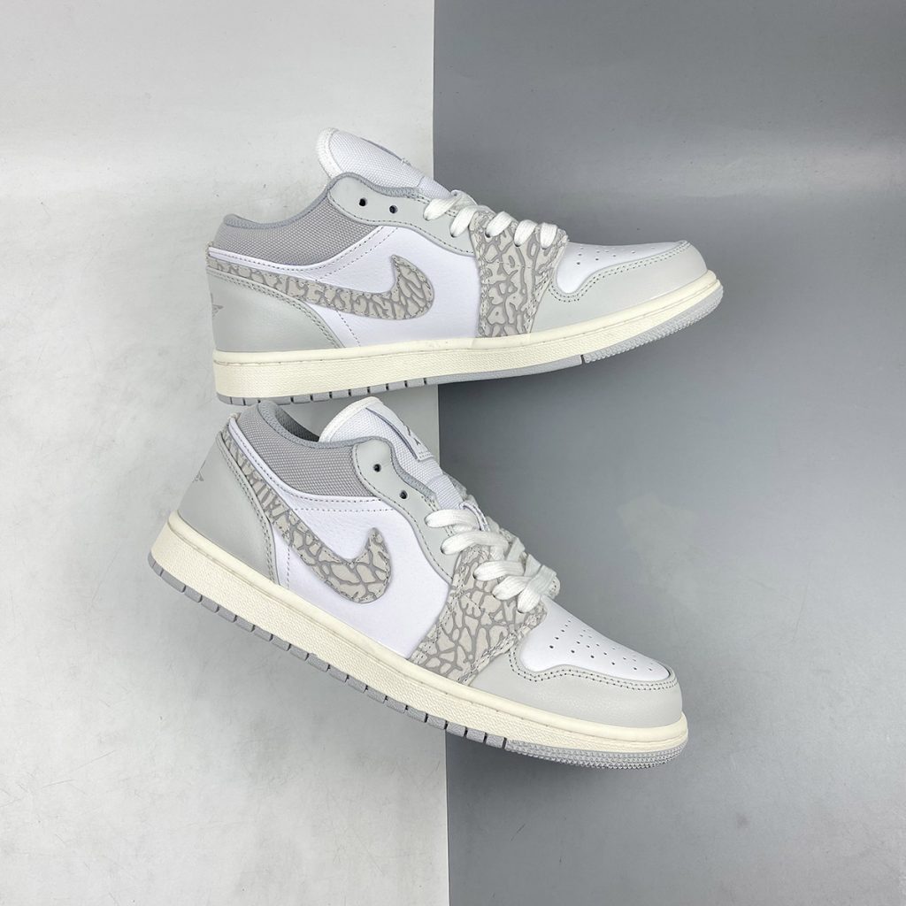 Air Jordan 1 Low PRM âElephant Printâ White/Neutral Grey-Sail-Smoke Grey For Sale â The Sole Line