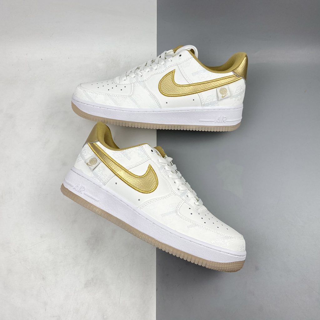 Nike Air Force 1 07 LV8 Worldwide White Metallic Gold For Sale – The ...