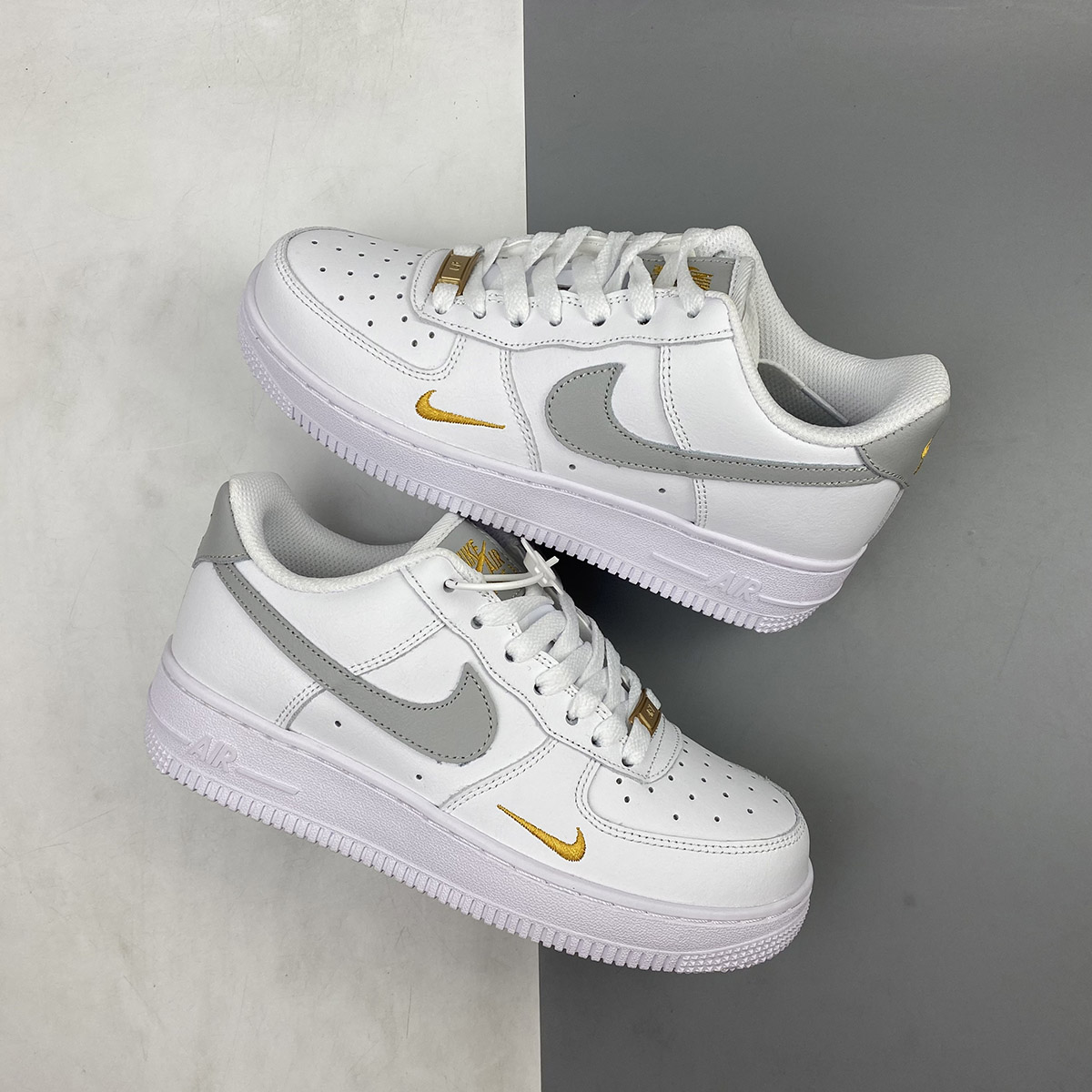 Nike-Air-Force-1-Low-White-With-Gold-Mini-Swooshes