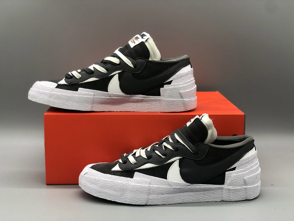 nike sacai blazer low black and white