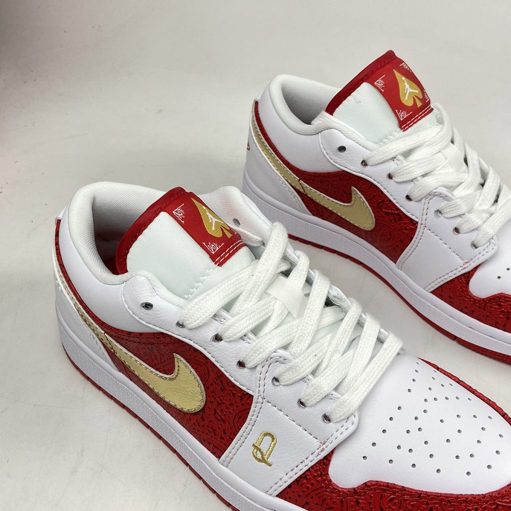 Air Jordan 1 Low “Spades” White Red Gold For Sale The Sole Line
