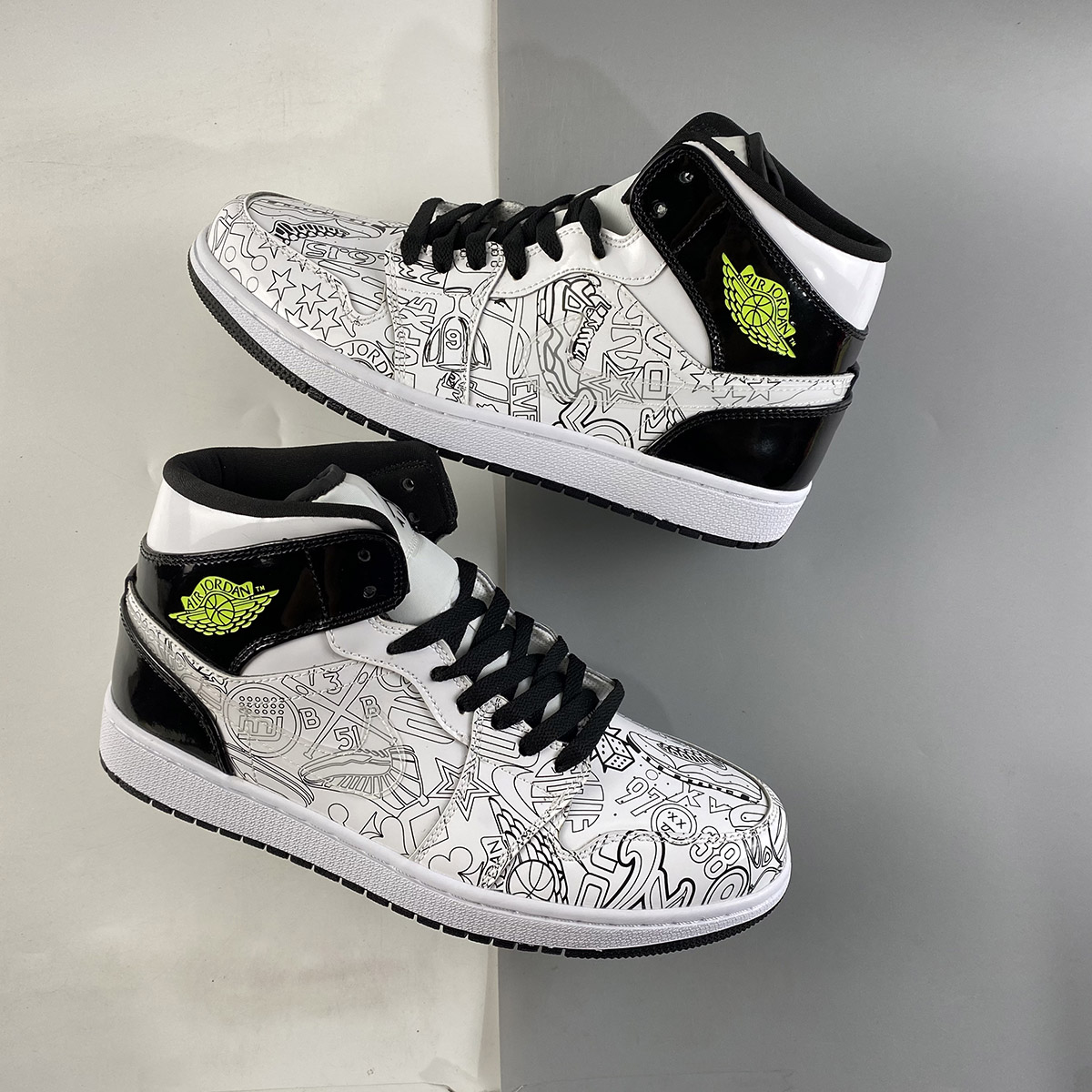 Air-Jordan-1-Mid-DIY-White-White-Black-Volt-For-Sale