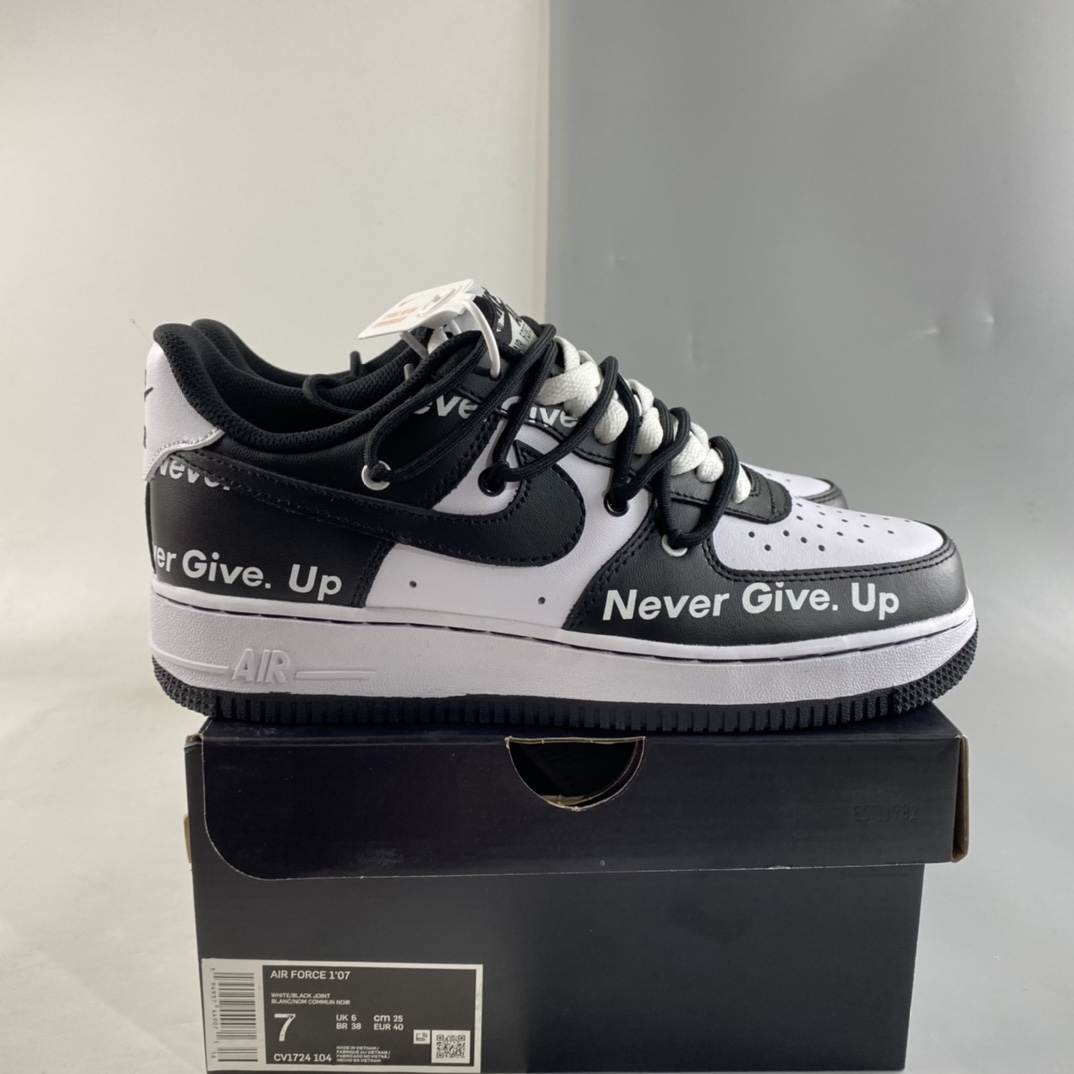 Custom-Nike-Air-Force-1-Low-Never-Give-Up-Black-White-For-Sale-7