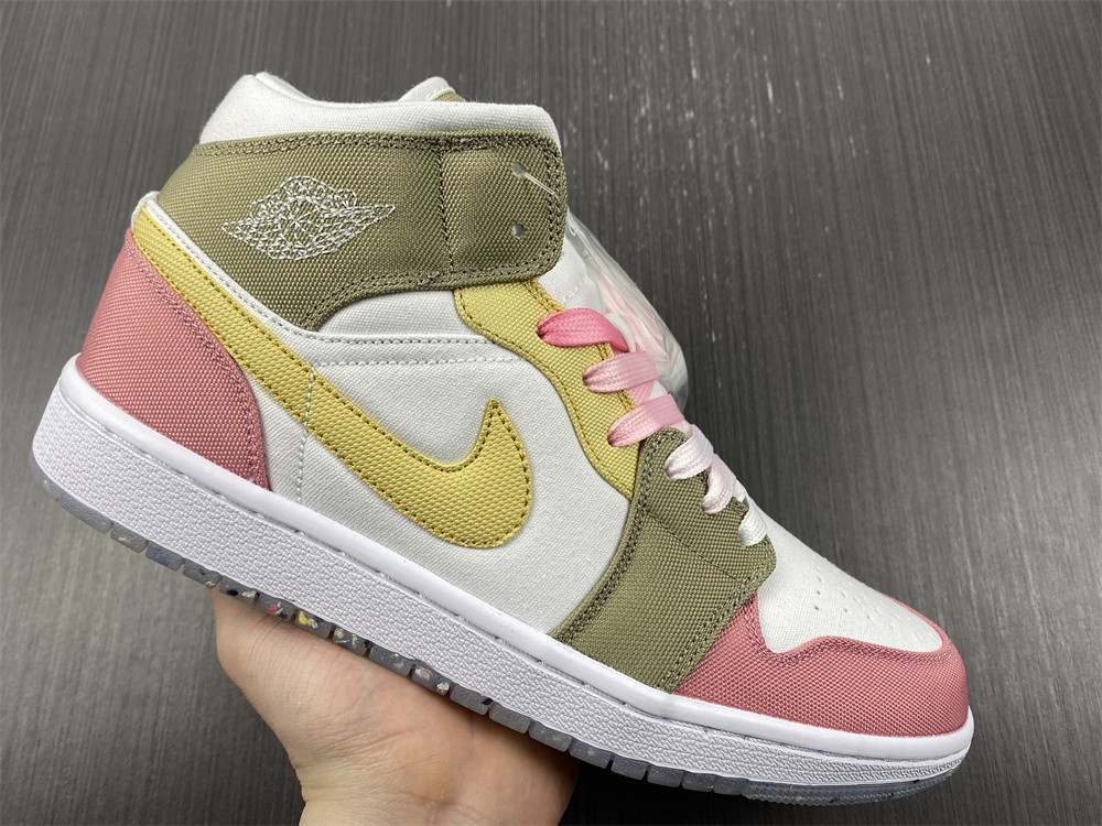 Air-Jordan-1-Mid-Recycled-Canvas-Pink-Tan-Yellow-For-Sale-1
