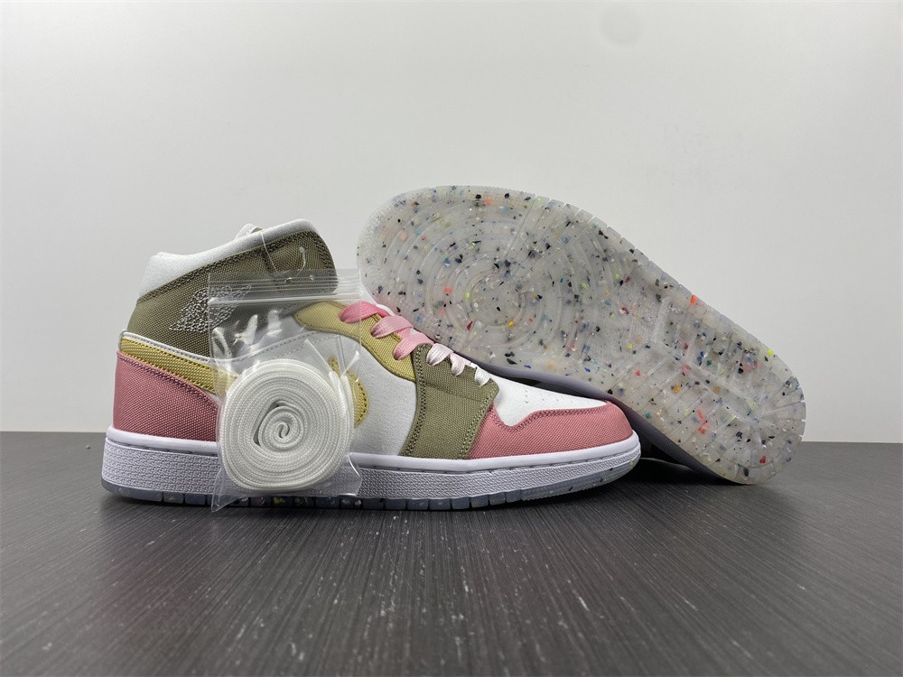 Air-Jordan-1-Mid-Recycled-Canvas-Pink-Tan-Yellow-For-Sale