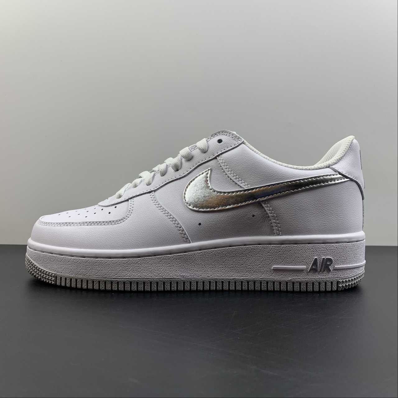Nike-Air-Force-1-Low-Silver-Swoosh-White-Metallic-Silver-For-Sale