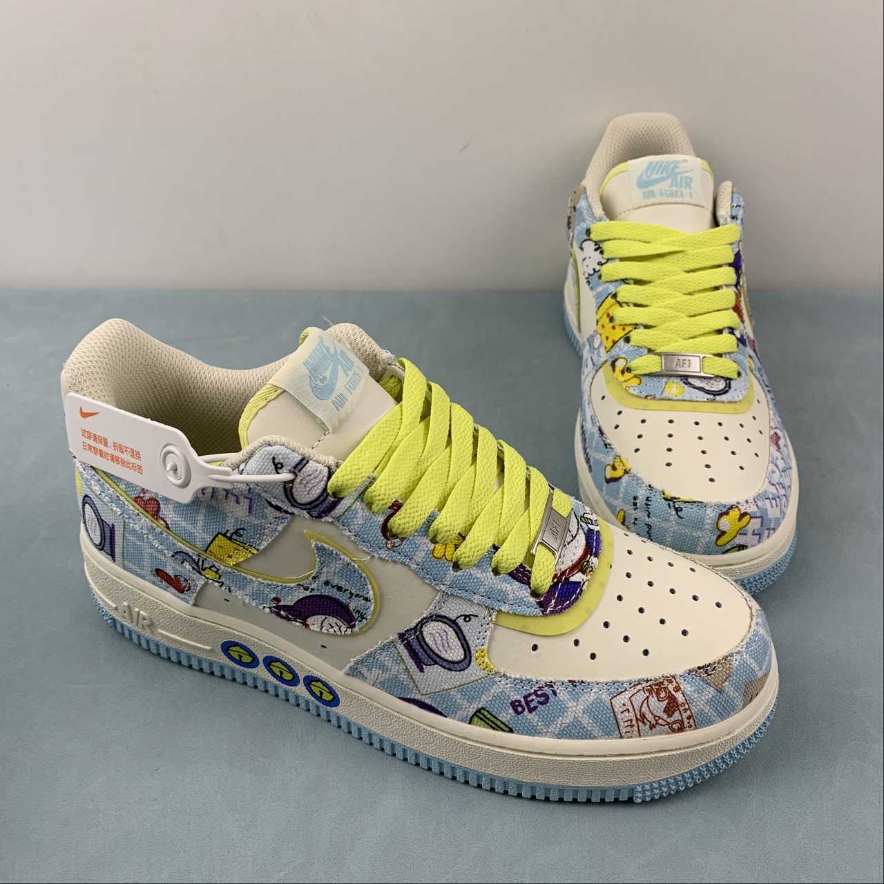Custom-Nike-Air-Force-1-Low-Doraemon-White-Blue-Yellow-4